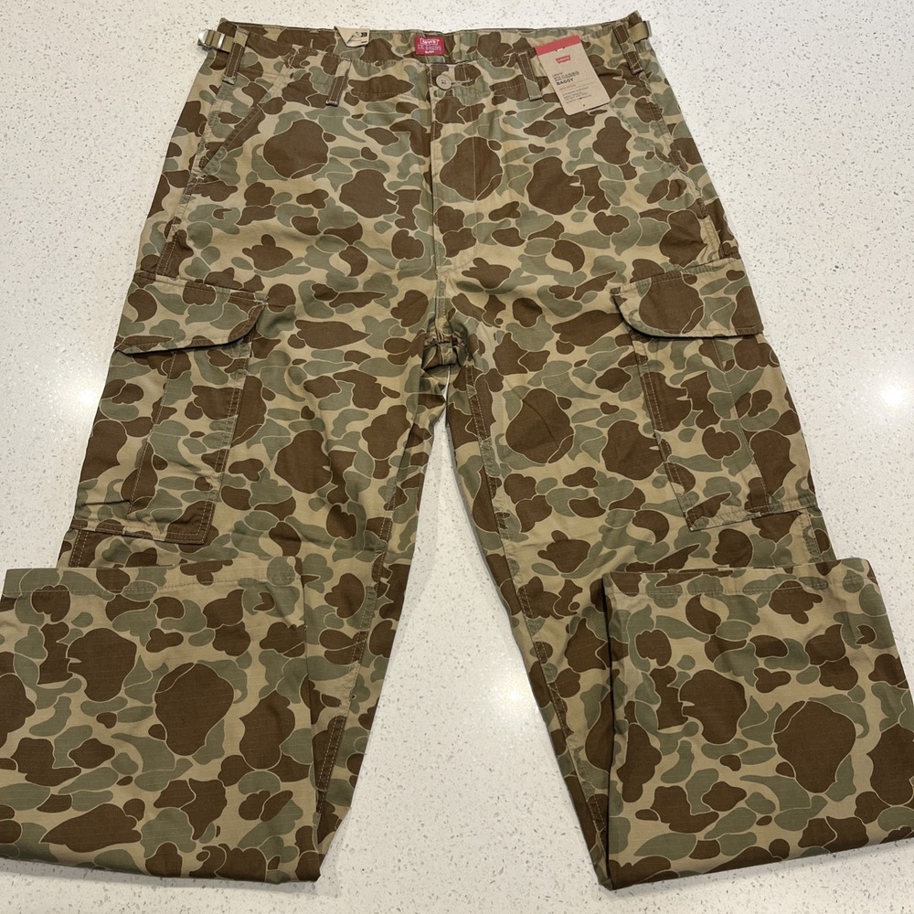 Levis XX Cargo Camouflage Baggy Pants Men's 36x32 Duck Camo Hunting Ripstop NWT